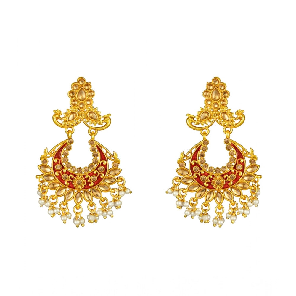 indoraa Women's Rose Gold Plated Alloy Kundan Earrings & Mangtikka (Maroon)