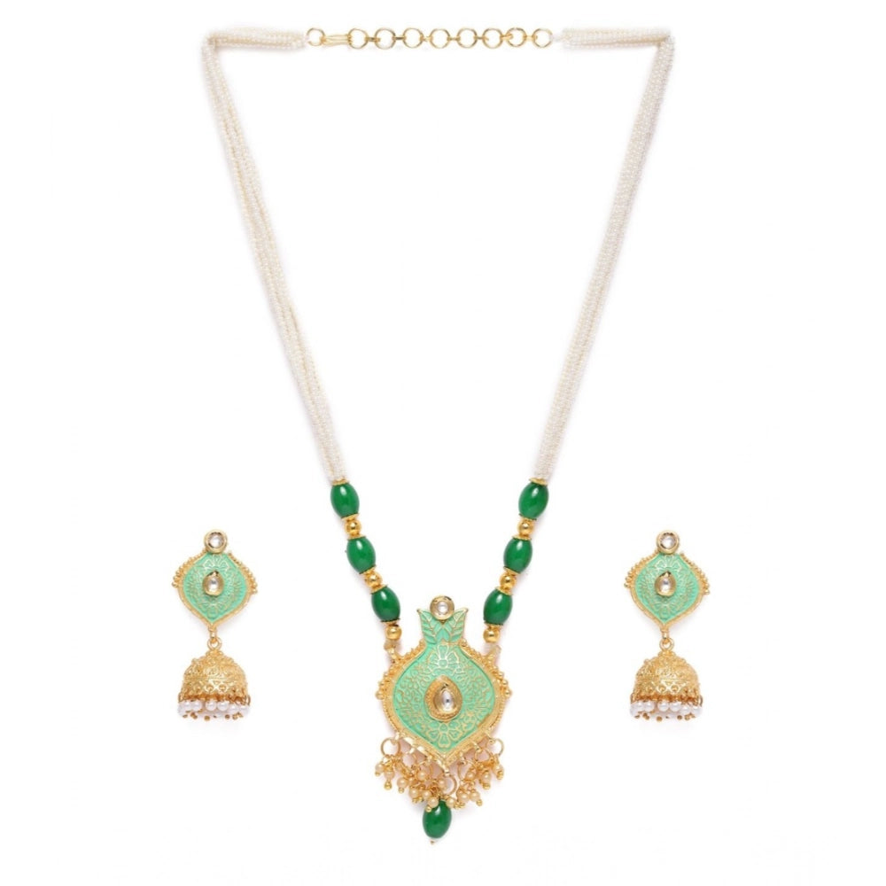 indoraa Women's Rose Gold Plated Alloy Necklace & Earings Set (Green)