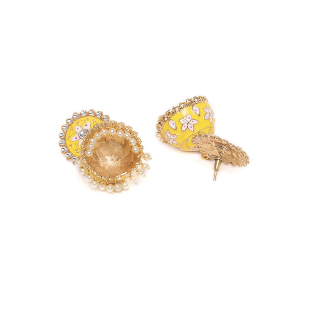 indoraa Women's Rose Gold Plated Alloy Earrings (Yellow)