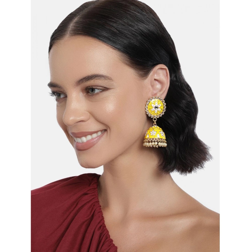 indoraa Women's Rose Gold Plated Alloy Earrings (Yellow)