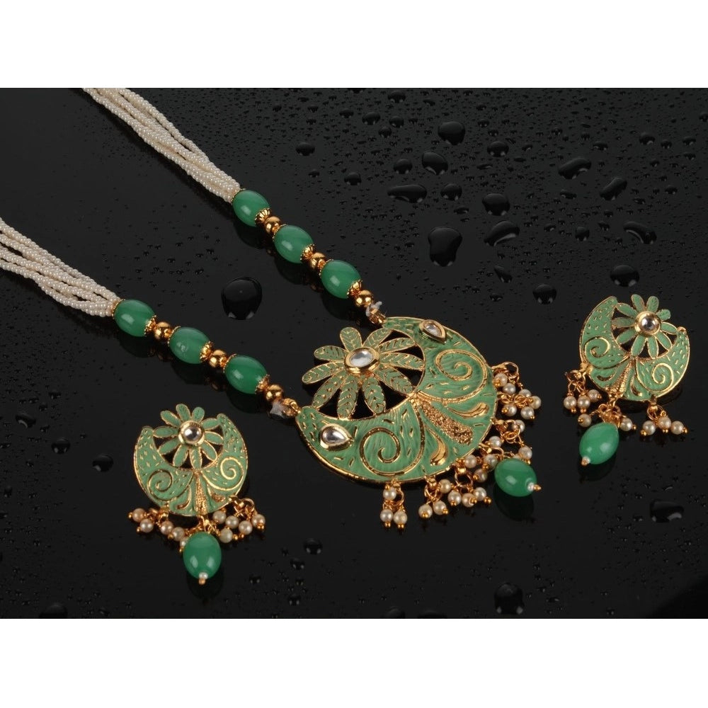 indoraa Women's Rose Gold Plated Alloy Necklace & Earings Set (Green)