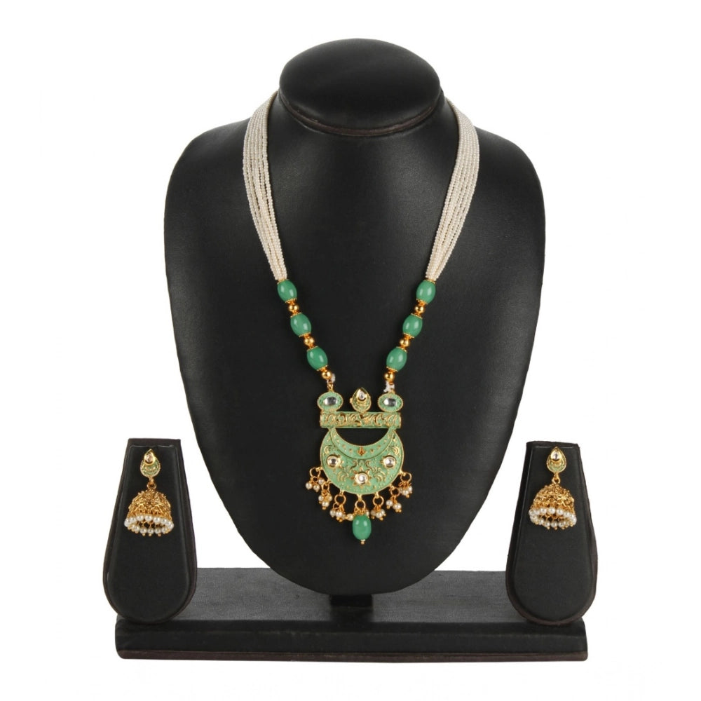 indoraa Women's Rose Gold Plated Alloy Necklace & Earings Set (Green)
