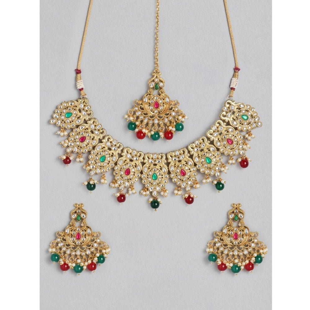 indoraa Women's Rose Gold Plated Alloy Necklace & Earings Set (Light Green)