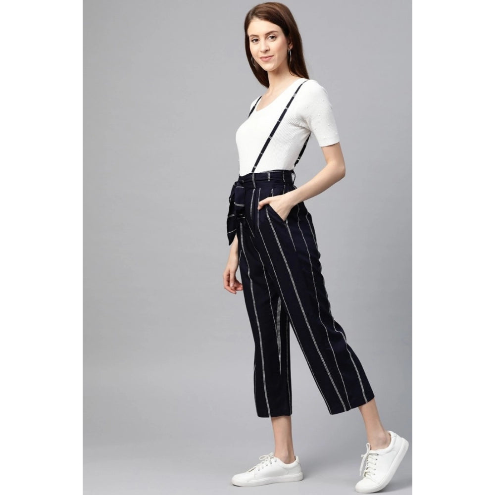 Indoraa Women's Casual Short Sleeve Striped Rayon Dungaree (Blue)