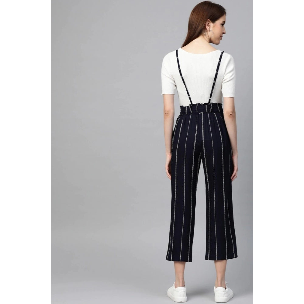 Indoraa Women's Casual Short Sleeve Striped Rayon Dungaree (Blue)