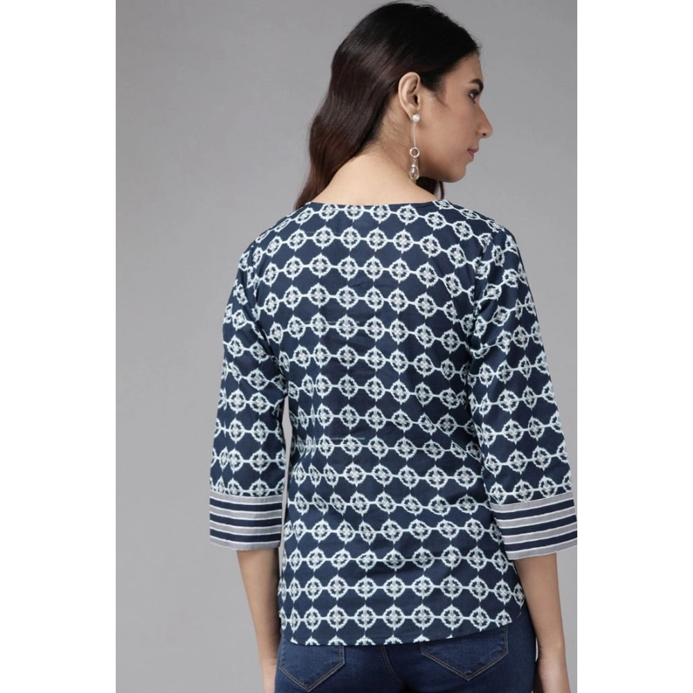 Indoraa Women's Casual 3/4 th Sleeve Floral Printed Cotton Top (Blue)