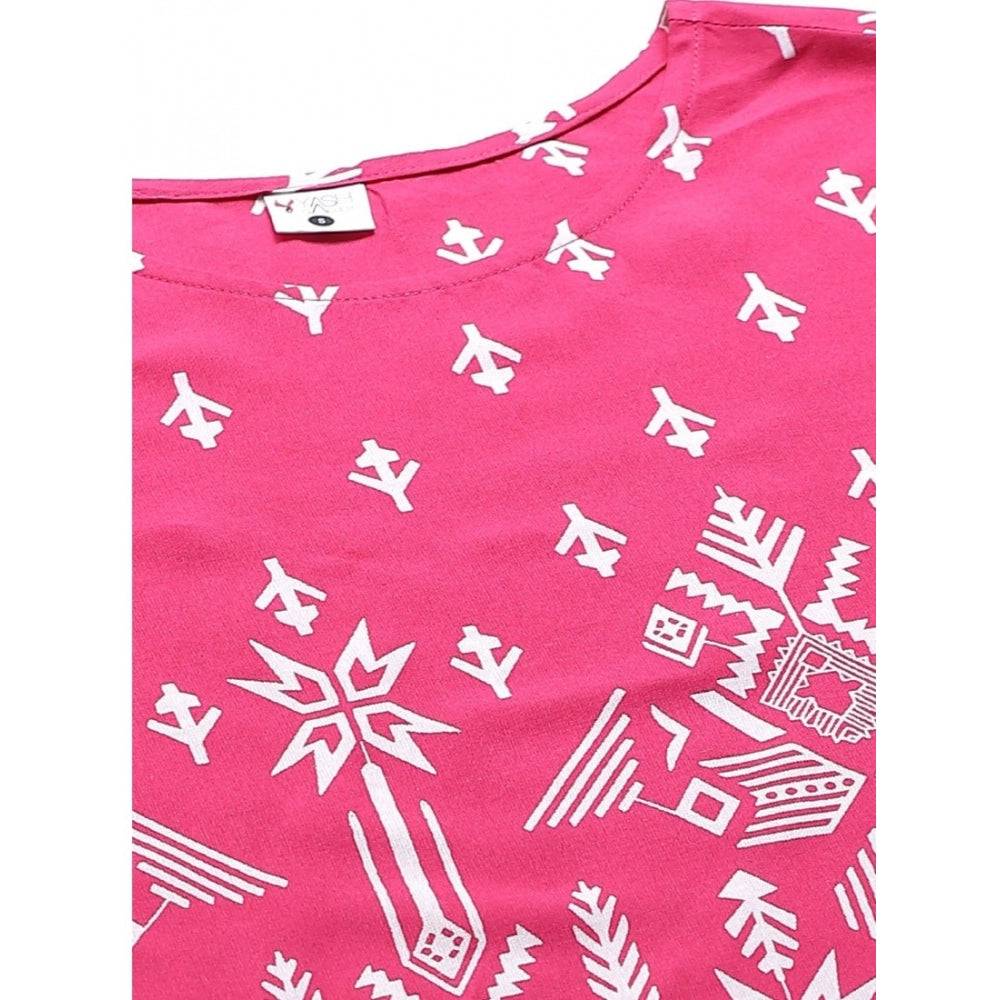 Indoraa Women's Casual Short Sleeve Printed Rayon Pajama Set (Pink)