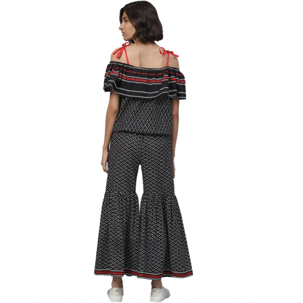 Indoraa Women's Casual shoulder sleeve Geomatrical Printed Cotton Dress (Black)