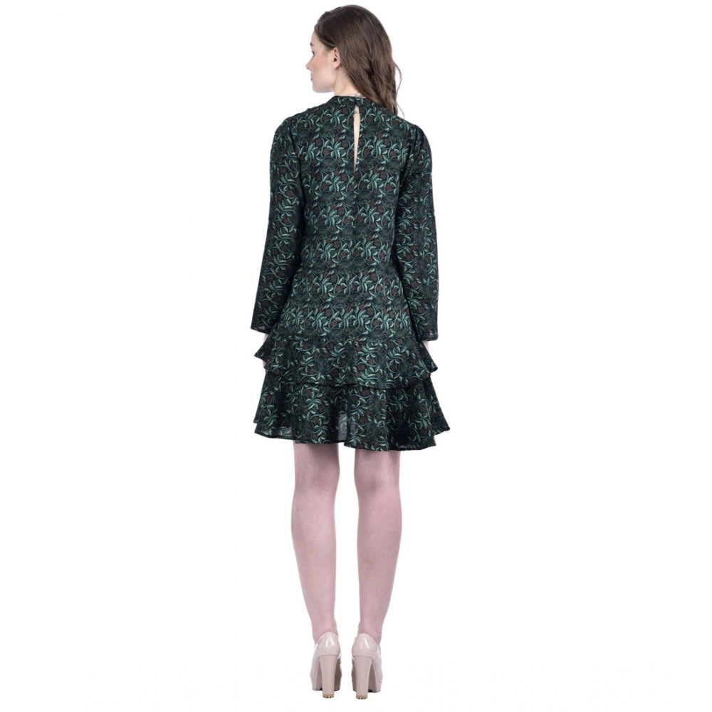 Indoraa Women's Cotton Blend Floral Full Sleeves Dress (Green)