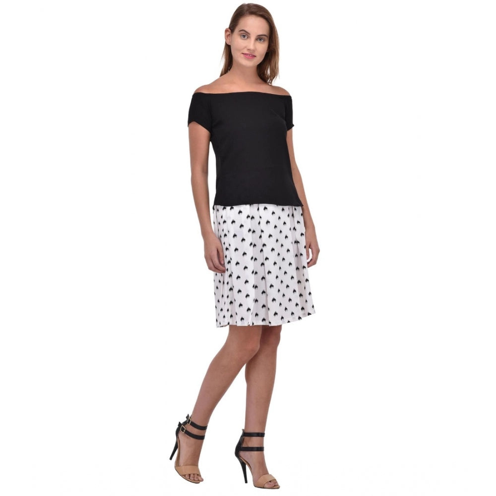 Indoraa Women's Cotton Blend Solid Short Sleeves Dress (Black)