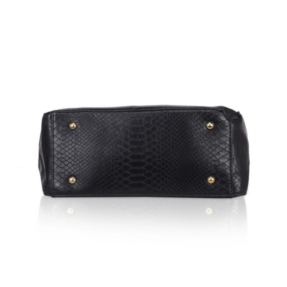 indoraa Women's Faux Leather Textured Tote Bag (Black)