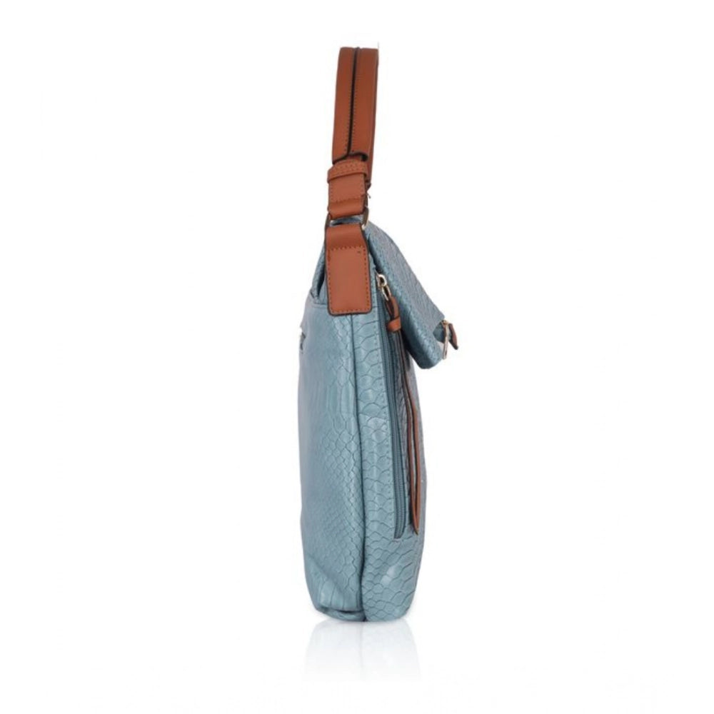 indoraa Women's Faux Leather Textured Sling Bag (Blue)