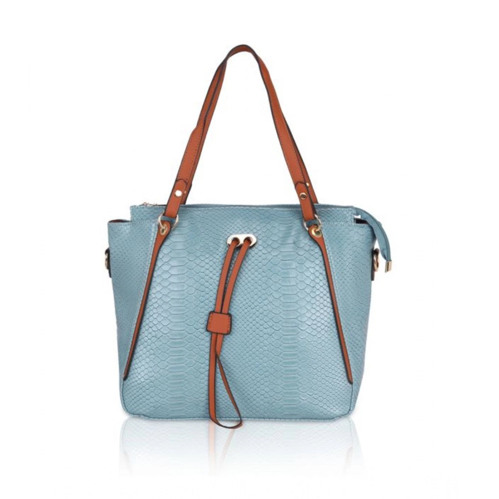 indoraa Women's Faux Leather Textured Tote Bag (Blue)
