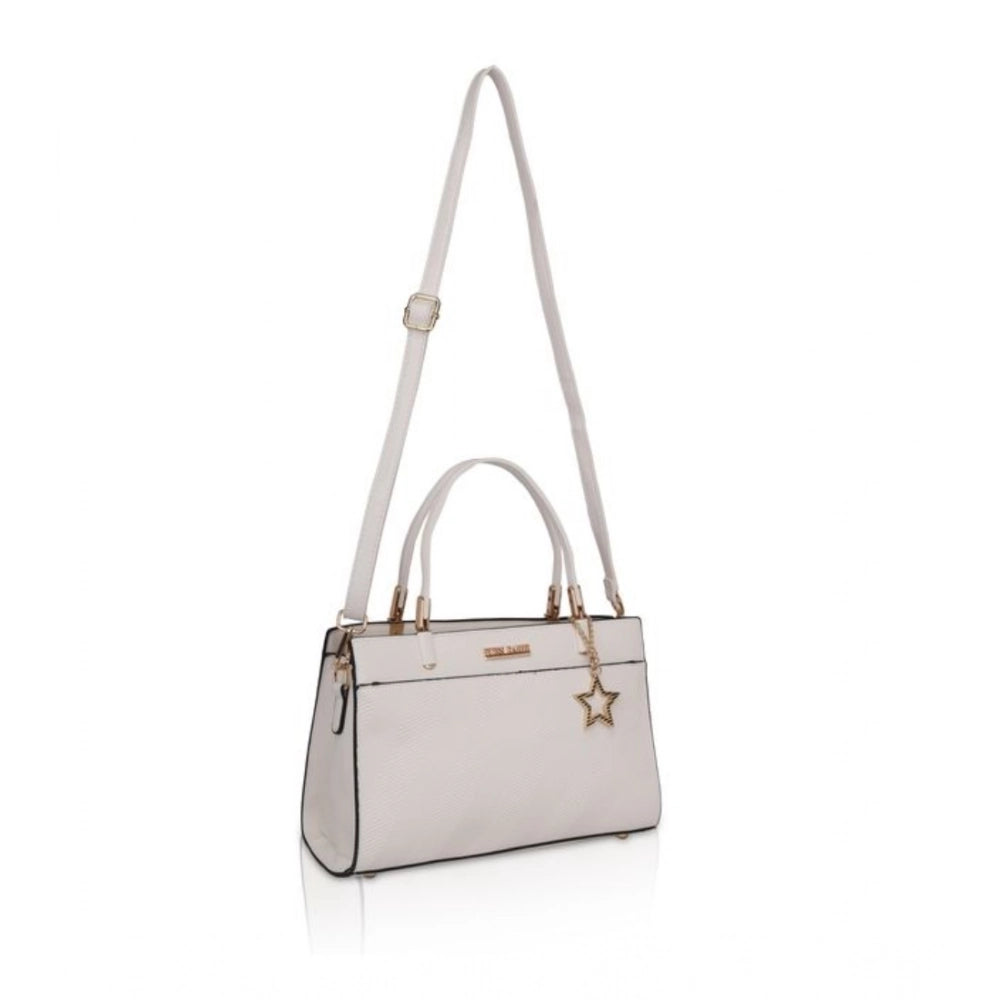 indoraa Women's Faux Leather Textured Adjustable Long Belt Handbag (White)