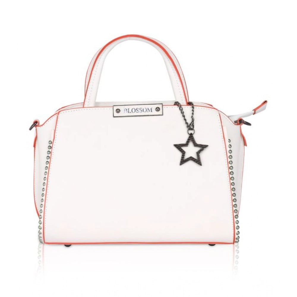 indoraa Women's Faux Leather Metal Beads Handbag (White)