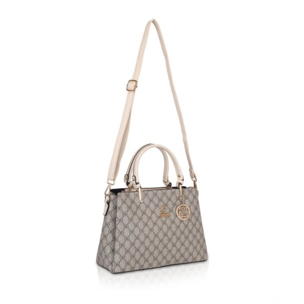 indoraa Women's Faux Leather Printed Handbag (Beige)