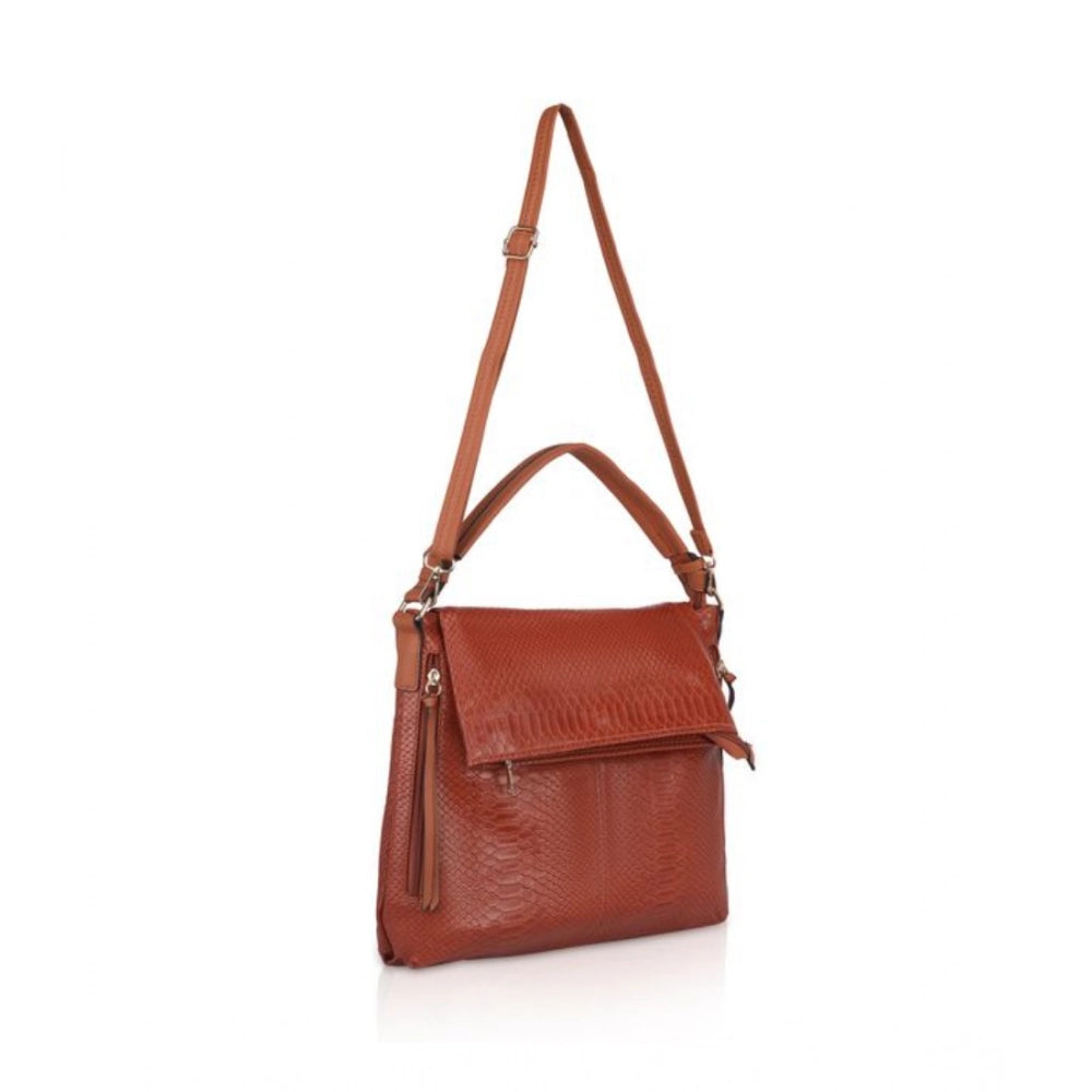 indoraa Women's Faux Leather Textured Sling Bag (Brown )
