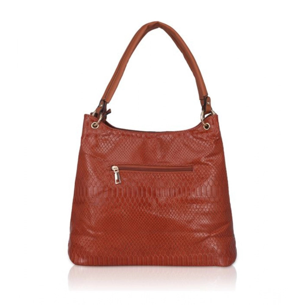 indoraa Women's Faux Leather Textured Tote Bag (Brown)