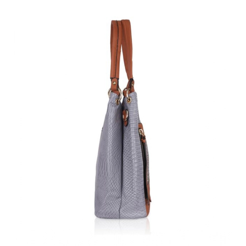 indoraa Women's Faux Leather Textured Tote Bag (Blue)