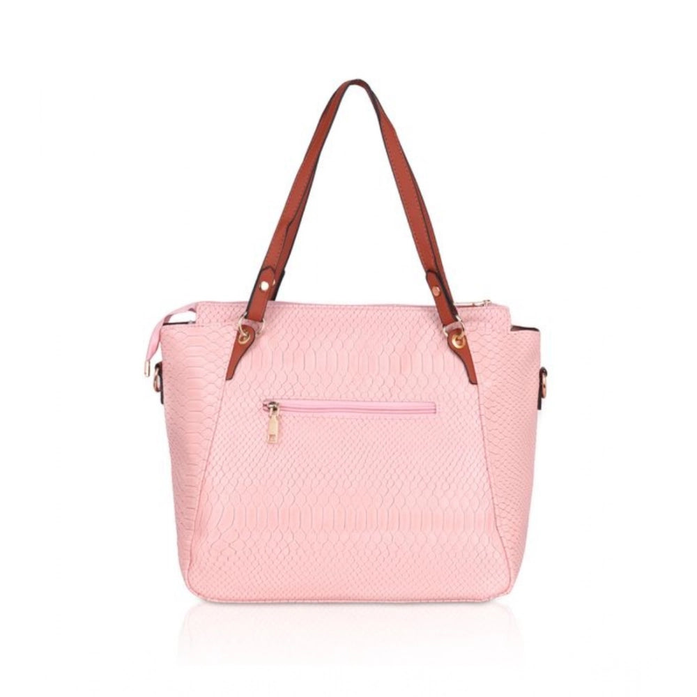 indoraa Women's Faux Leather Textured Tote Bag (Pink)