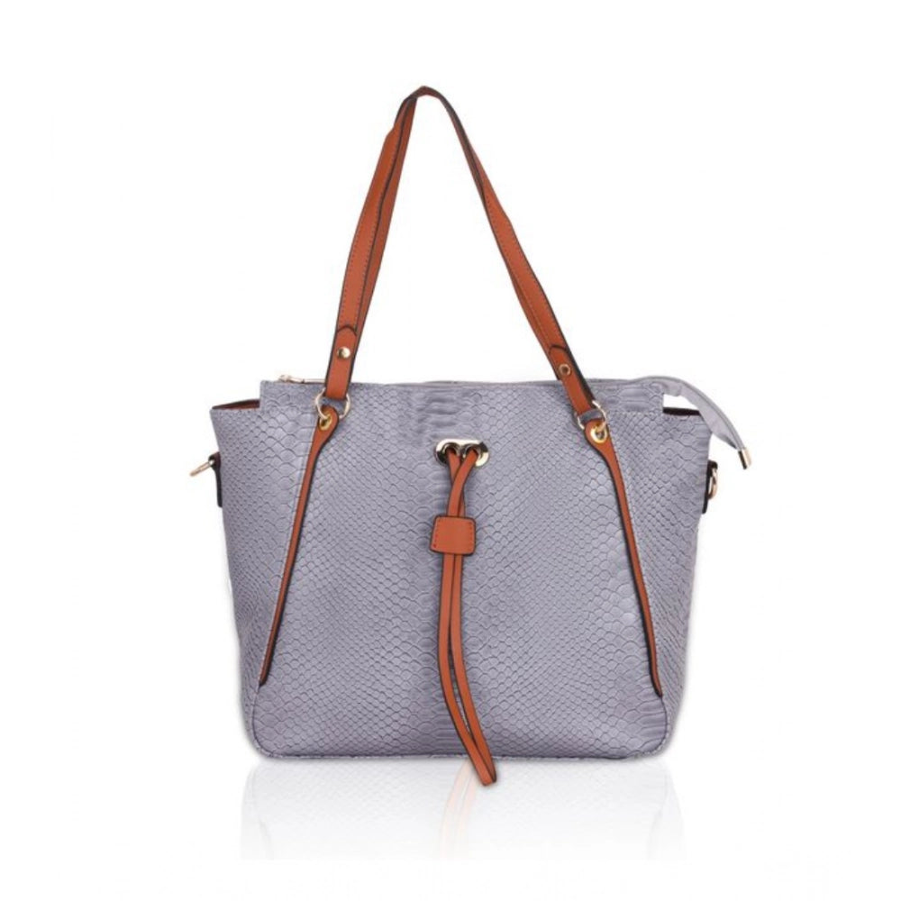 indoraa Women's Faux Leather Textured Tote Bag (Grey)