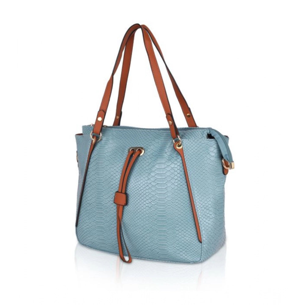 indoraa Women's Faux Leather Textured Tote Bag (Blue)