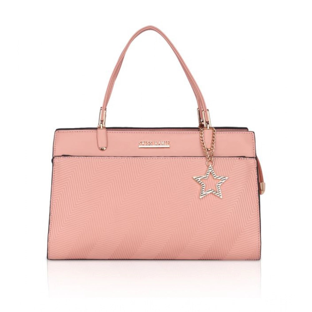 indoraa Women's Faux Leather Textured Adjustable Long Belt Handbag (Pink)