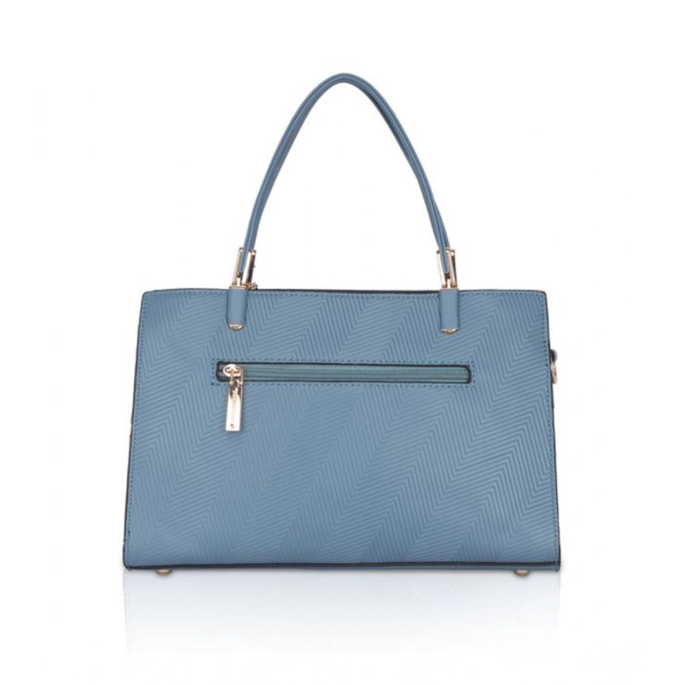 indoraa Women's Faux Leather Textured Adjustable Long Belt Handbag (Blue)