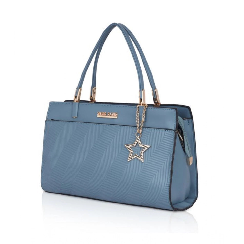 indoraa Women's Faux Leather Textured Adjustable Long Belt Handbag (Blue)