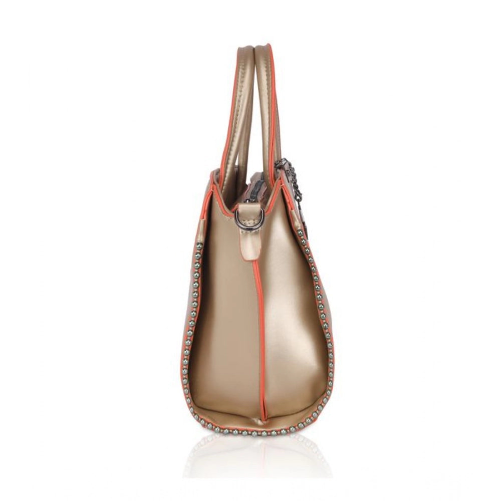 indoraa Women's Faux Leather Metal Beads Handbag (Gold)
