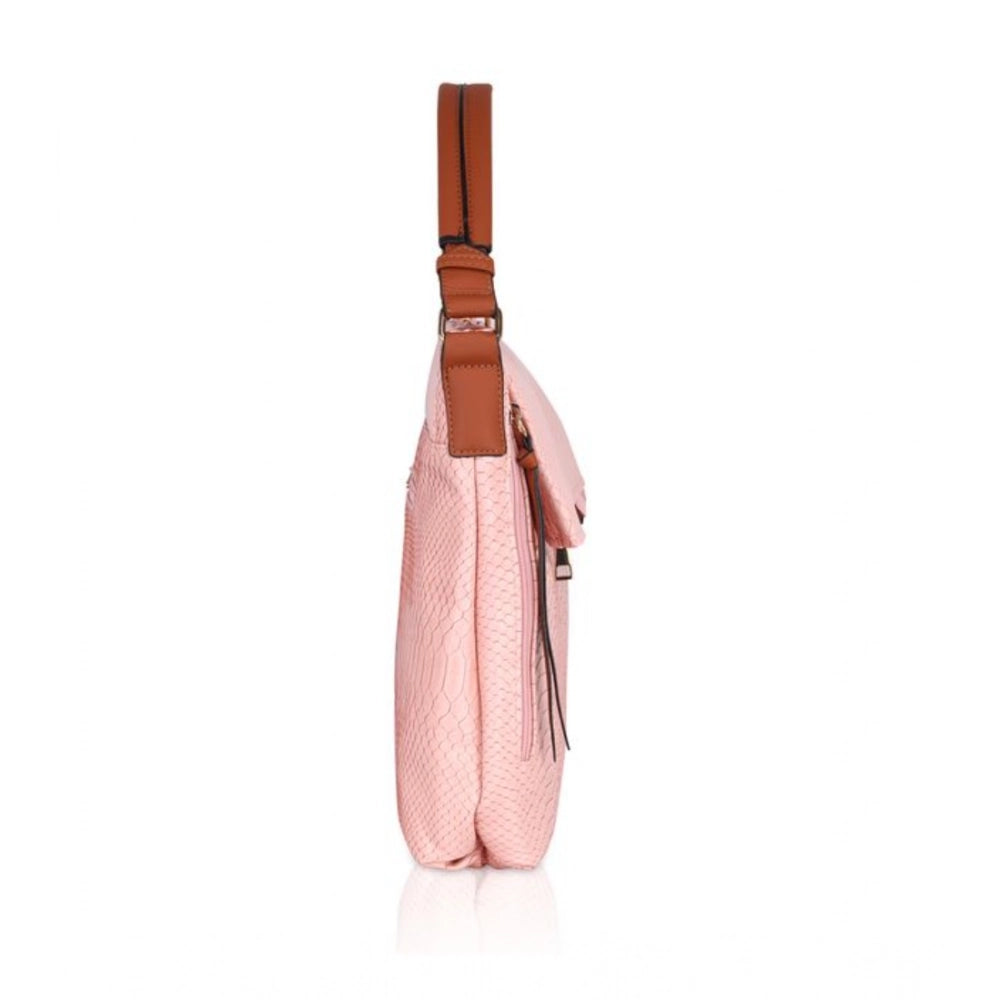 indoraa Women's Faux Leather Textured Sling Bag (Pink)