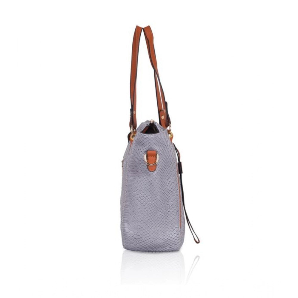 indoraa Women's Faux Leather Textured Tote Bag (Grey)