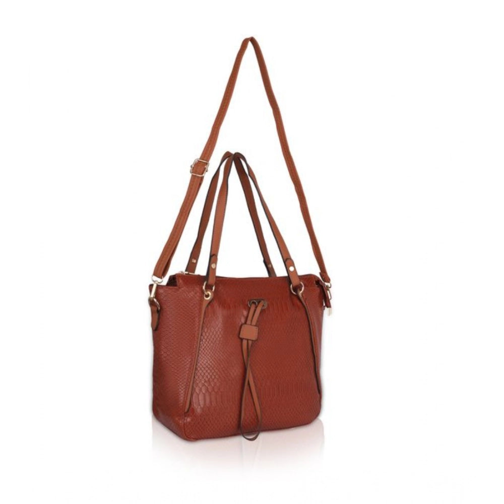 indoraa Women's Faux Leather Textured Tote Bag (Brown)