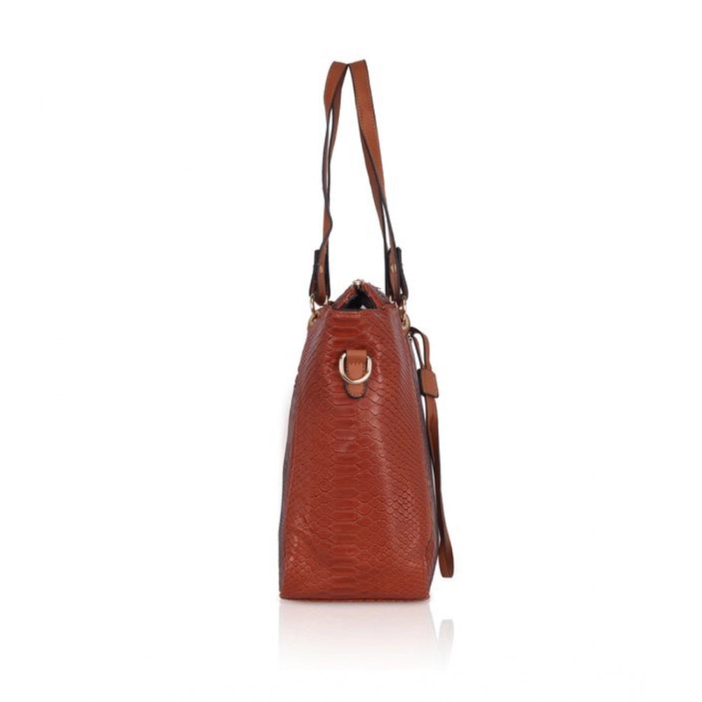 indoraa Women's Faux Leather Textured Tote Bag (Brown)