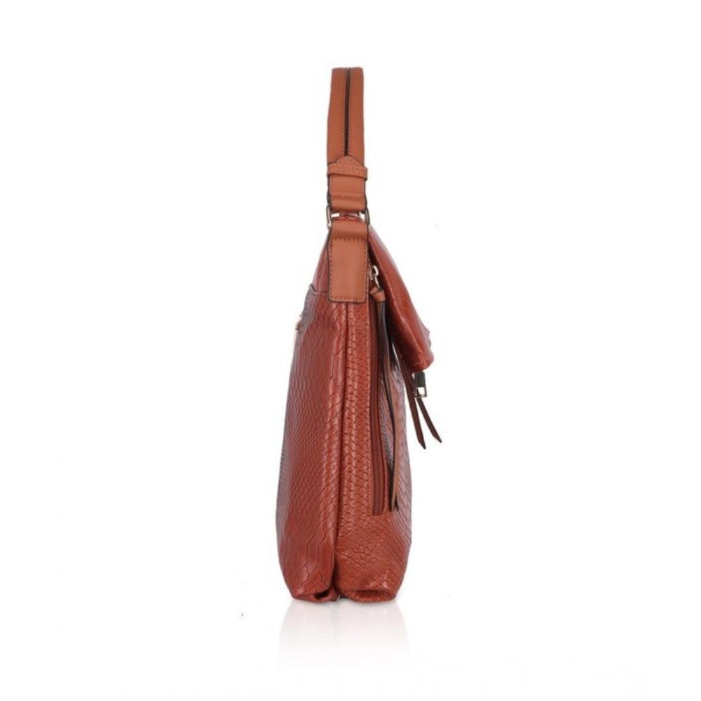 indoraa Women's Faux Leather Textured Sling Bag (Brown )