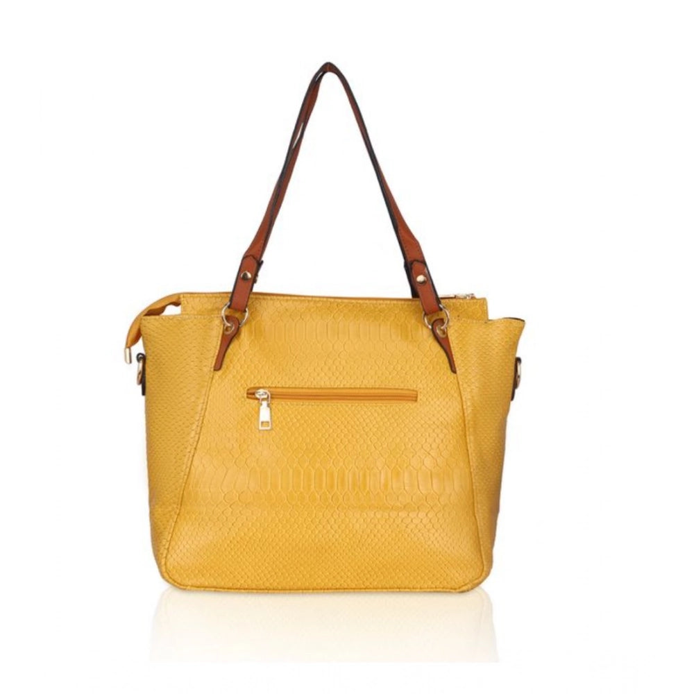 indoraa Women's Faux Leather Textured Tote Bag (Yellow)