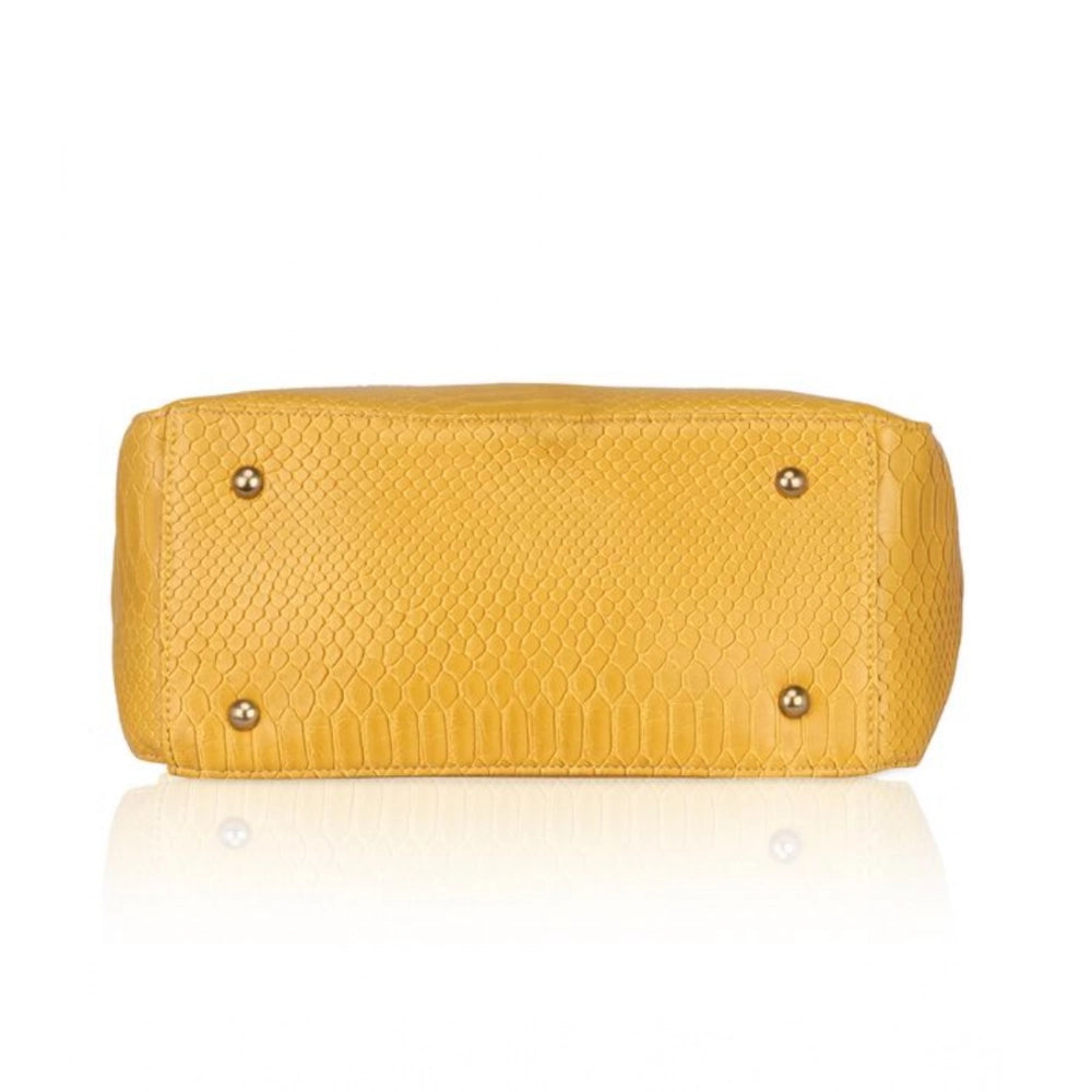 indoraa Women's Faux Leather Textured Tote Bag (Yellow)