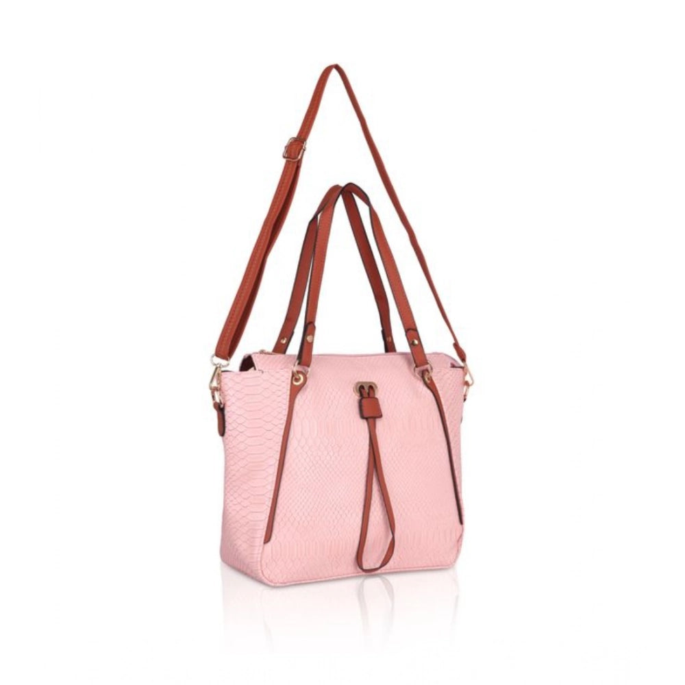 indoraa Women's Faux Leather Textured Tote Bag (Pink)