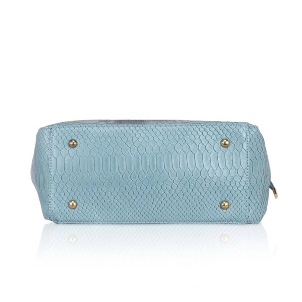 indoraa Women's Faux Leather Textured Tote Bag (Blue)