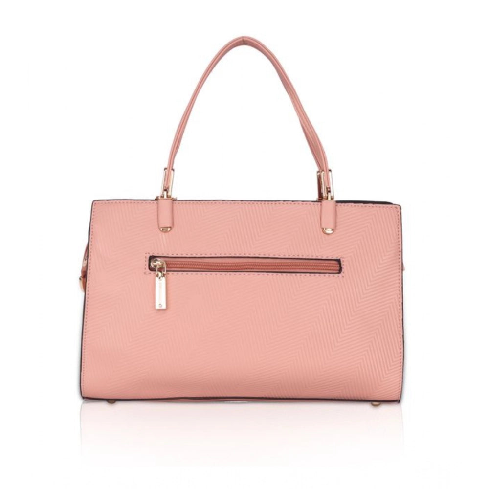 indoraa Women's Faux Leather Textured Adjustable Long Belt Handbag (Pink)