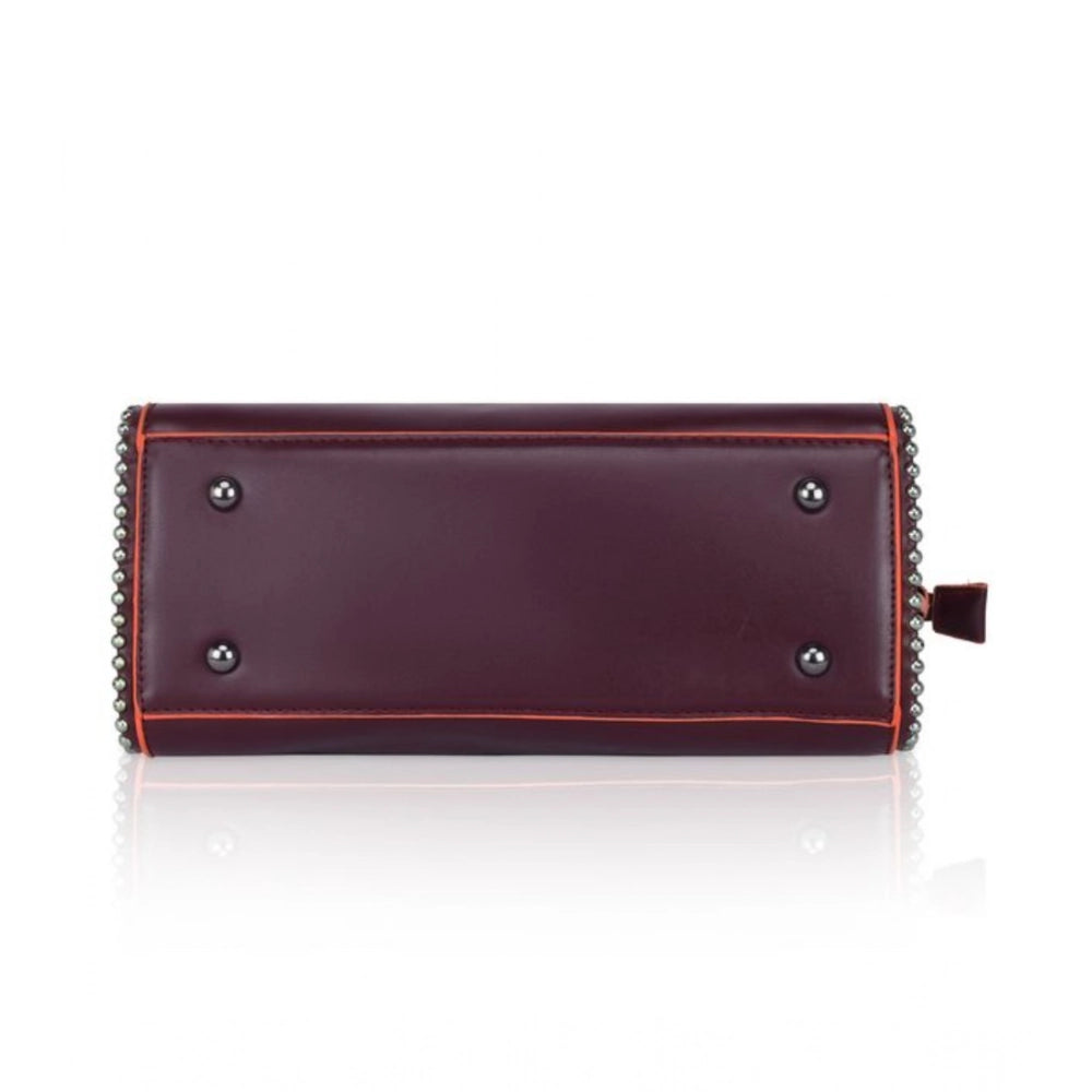 indoraa Women's Faux Leather Metal Beads Handbag (Wine Red)