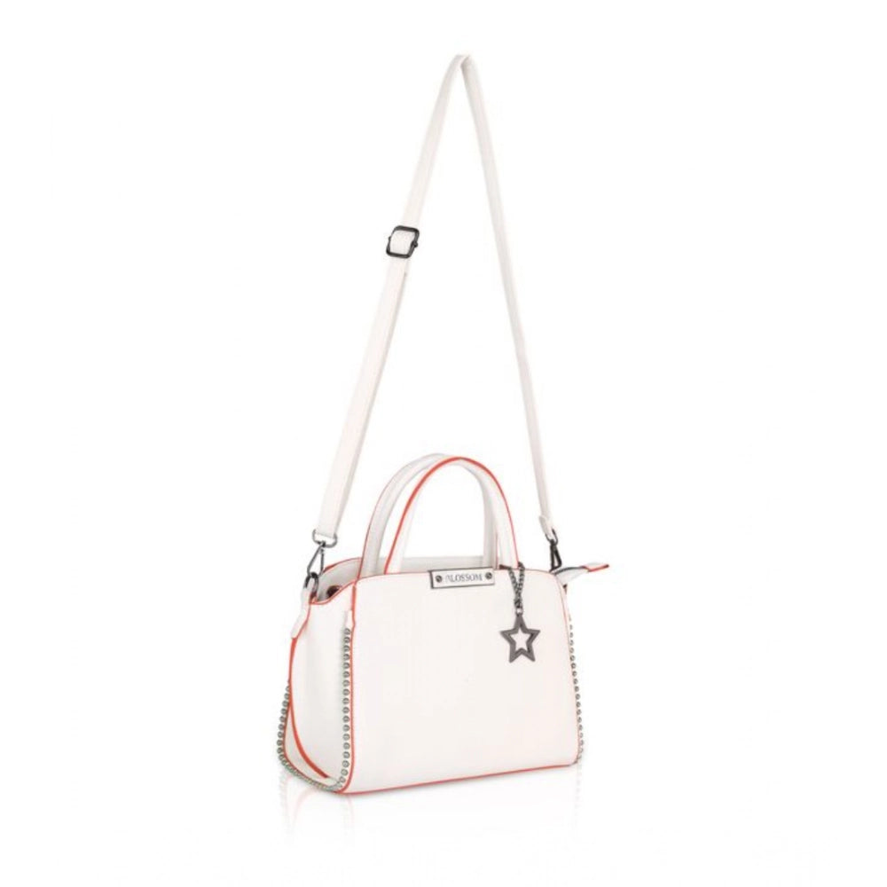 indoraa Women's Faux Leather Metal Beads Handbag (White)