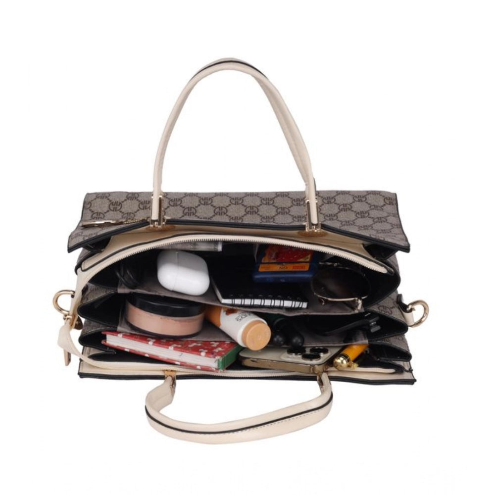 indoraa Women's Faux Leather Printed Handbag (Beige)