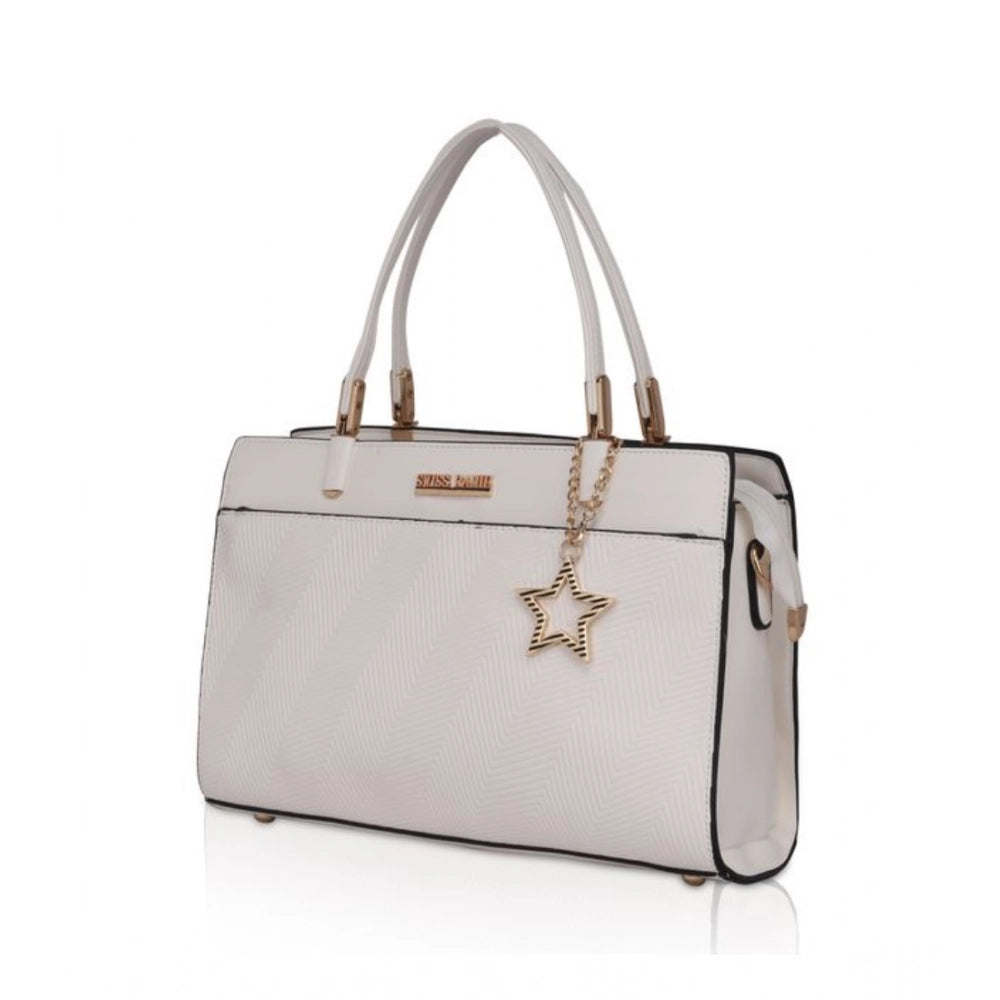indoraa Women's Faux Leather Textured Adjustable Long Belt Handbag (White)