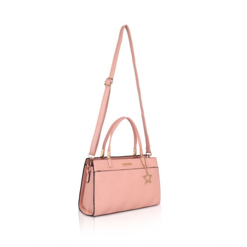 indoraa Women's Faux Leather Textured Adjustable Long Belt Handbag (Pink)