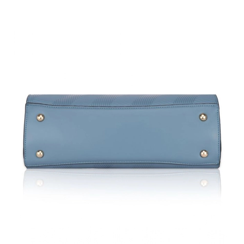 indoraa Women's Faux Leather Textured Adjustable Long Belt Handbag (Blue)