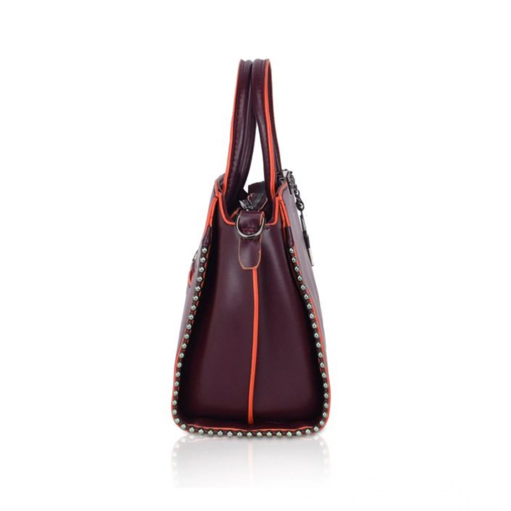 indoraa Women's Faux Leather Metal Beads Handbag (Wine Red)