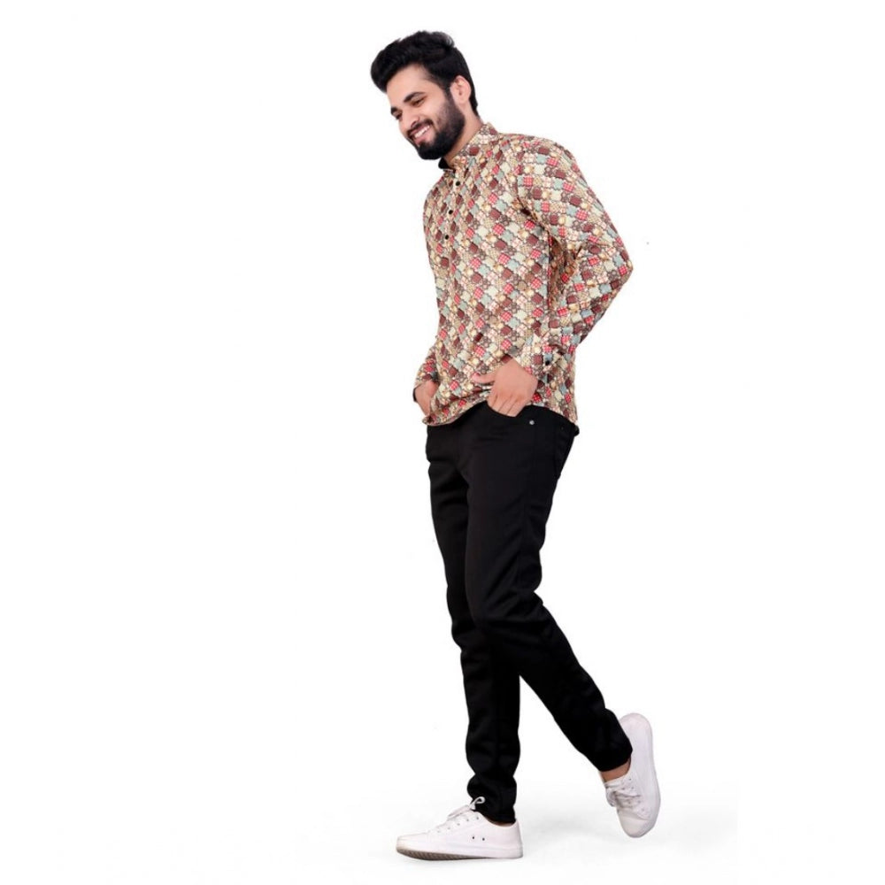 Indoraa Men's Cotton Blended Printed Full Sleeve Shortkurta (Multicolor)