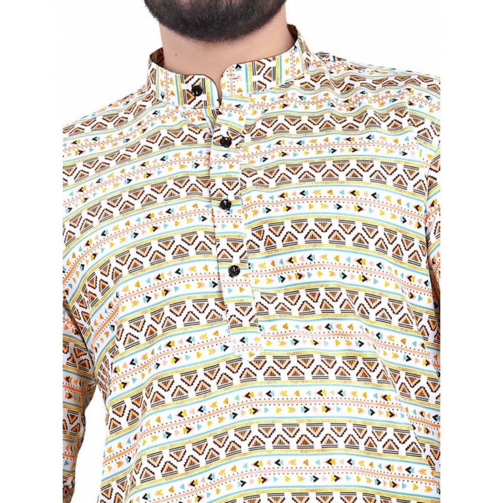 Indoraa Men's Cotton Blended Printed Full Sleeve Shortkurta (Multicolor)