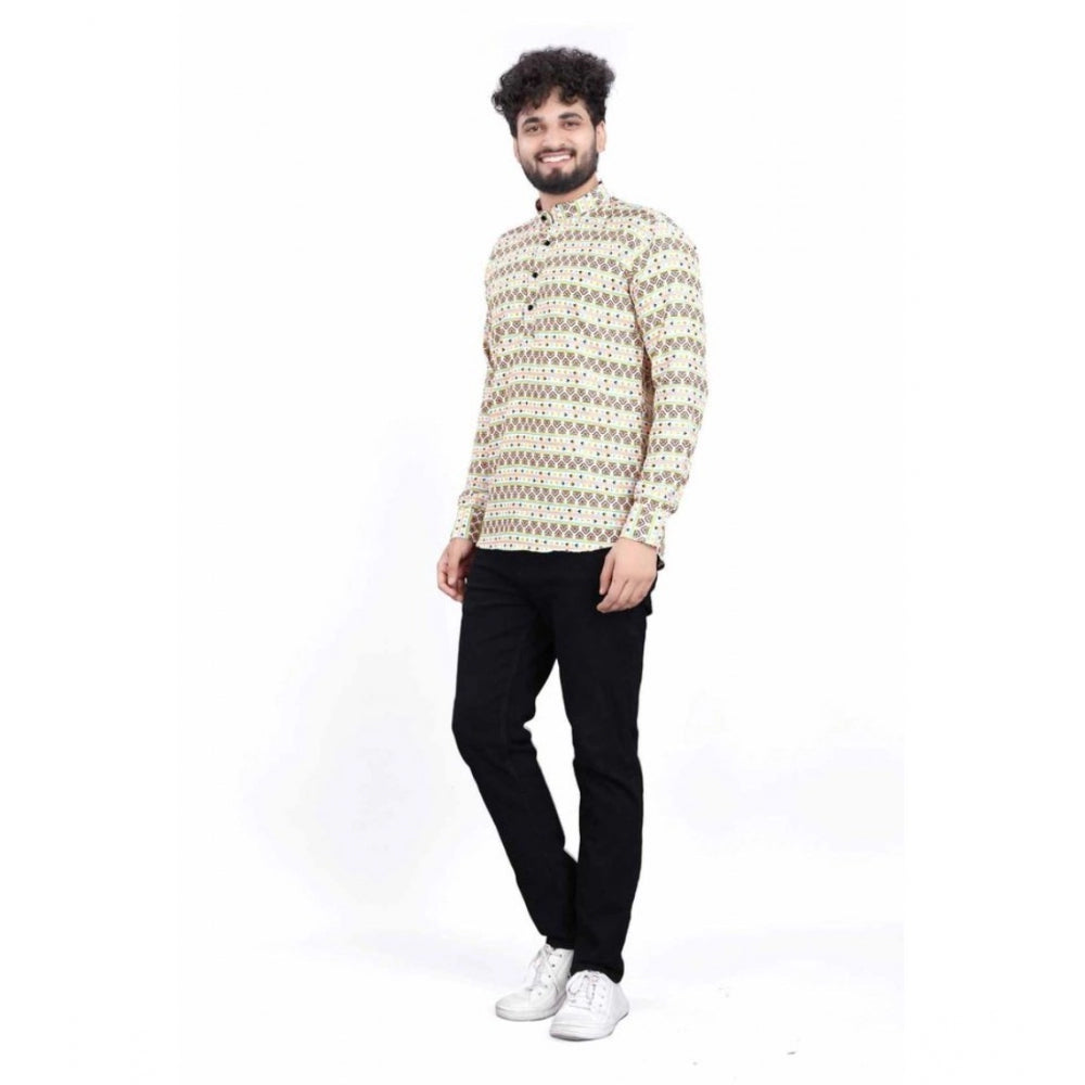 Indoraa Men's Cotton Blended Printed Full Sleeve Shortkurta (Multicolor)